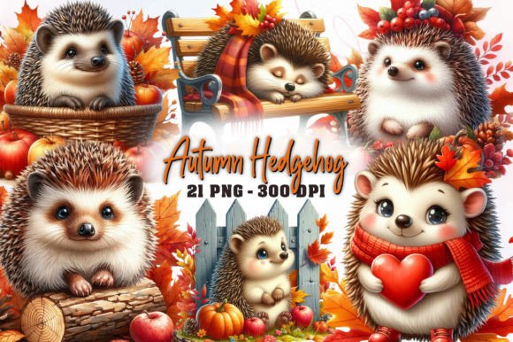 Autumn Cute Hedgehog Watercolor Clipart for Designers & Creatives