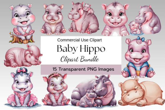 Baby Hippo Watercolor Clipart in Brand Identity