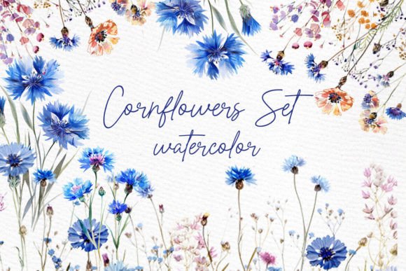 Blue Flowers Watercolor Clipart for Designers