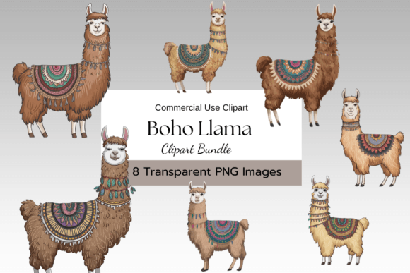 Boho Themed Llama Watercolor Clipart for Creative Projects