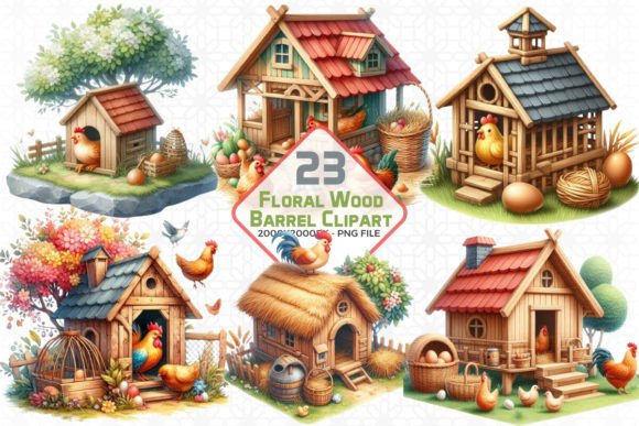 Chicken Coop Watercolor Clipart for Creative Design Projects