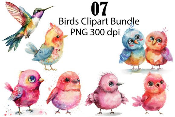 Colorful Watercolor Birds Clipart
