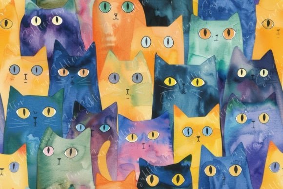 Colorful Watercolor Cats Seamless Design Guide