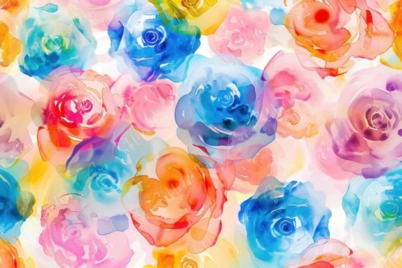 Colorful Watercolor Roses: A Playful Design Asset