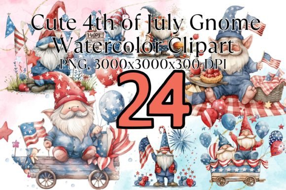 Cute 4th of July Gnome Watercolor