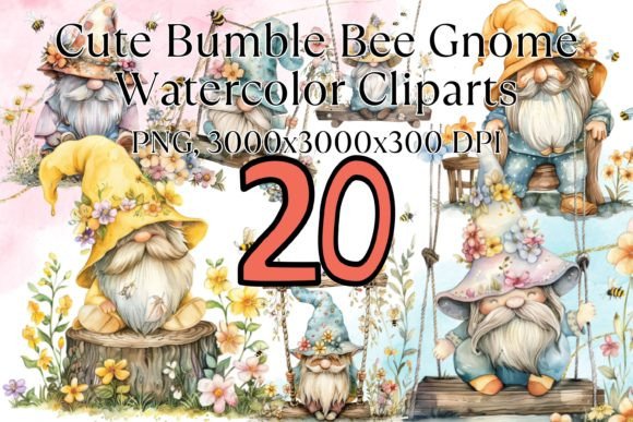 Cute Bumble Bee Gnome Watercolor Clipart for Creative Projects
