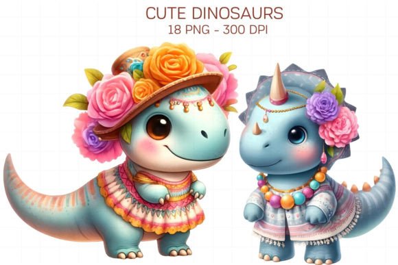 Cute Dinosaur Watercolor Clipart for Branding and Design