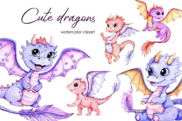 Cute Dragons Watercolor Clipart: Design Magic
