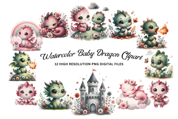 Cute Watercolor Baby Dragon PNG Clipart for Creative Projects