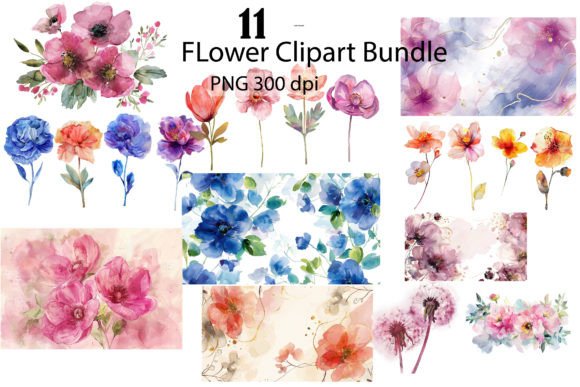 Elegant Watercolor Flower Clipart Bundle for Creative Projects