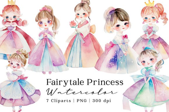 Fairytale Princess Watercolor Clipart for Branding and Design