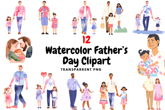 Father Daughter Watercolour Clipart for Warm Branding