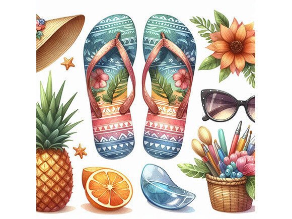 Flip-flops Watercolor Clipart for Design Projects