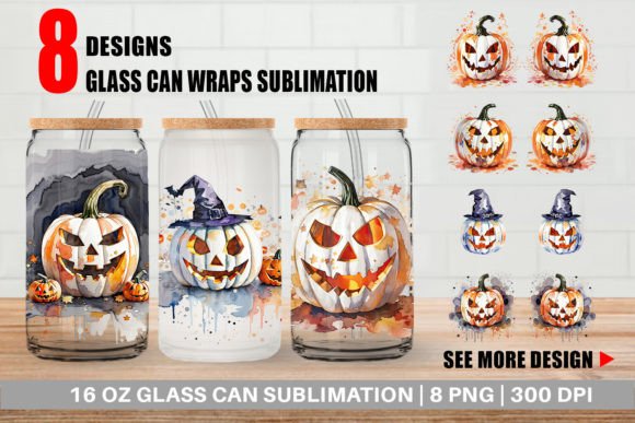 Glass Can Watercolor Jack O Lantern