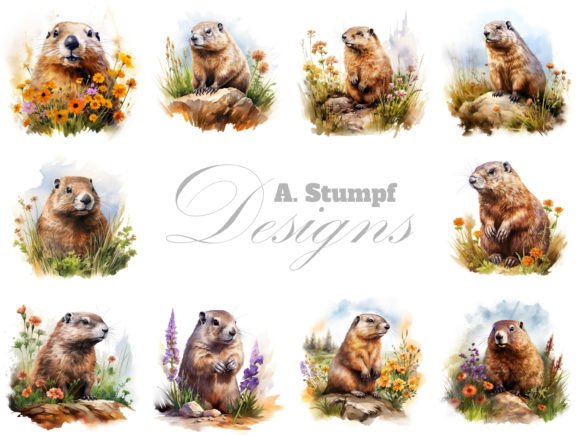 Groundhog Watercolor Animal Clipart Set for Designers