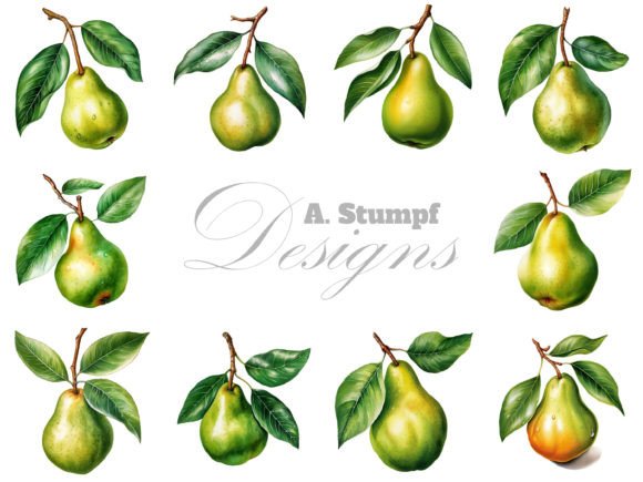 Pear Clipart Set: Watercolor Fruit Art