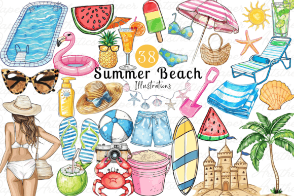 Summer Beach Bundle Watercolor Clipart