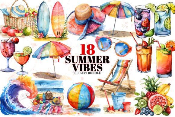 Summer Beach Vibe Watercolor Sublimation for Design Projects