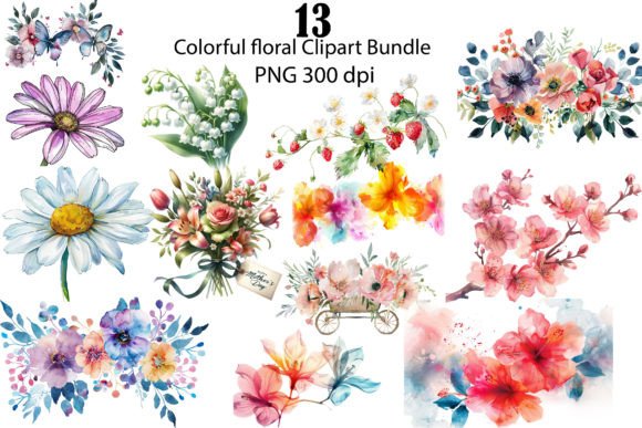 Vibrant Watercolor Floral Clipart Bundle
