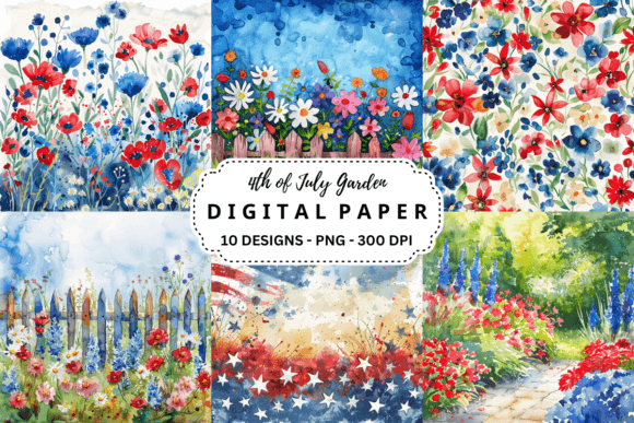 Watercolor 4th of July Garden Background