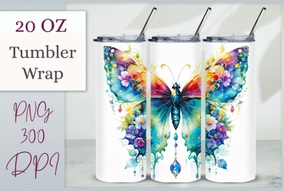 Watercolor Butterfly Art for Tumbler Wraps