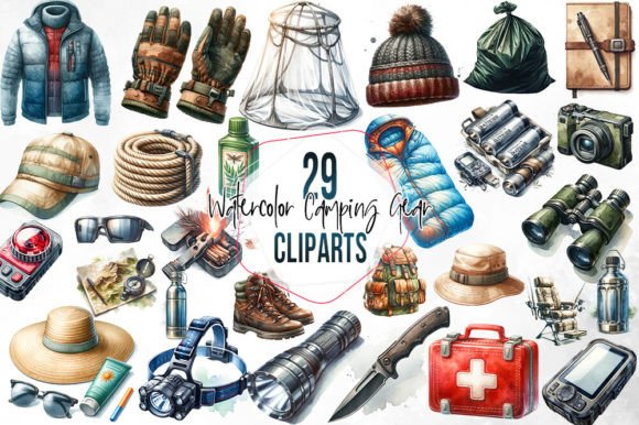 Watercolor Camping Gear Clipart for Creative Projects