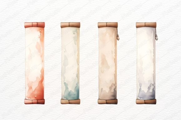 Watercolor Chinese Paper Scroll Clipart