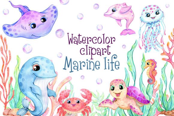 Watercolor Clipart Sea Animals: Creative Design Assets