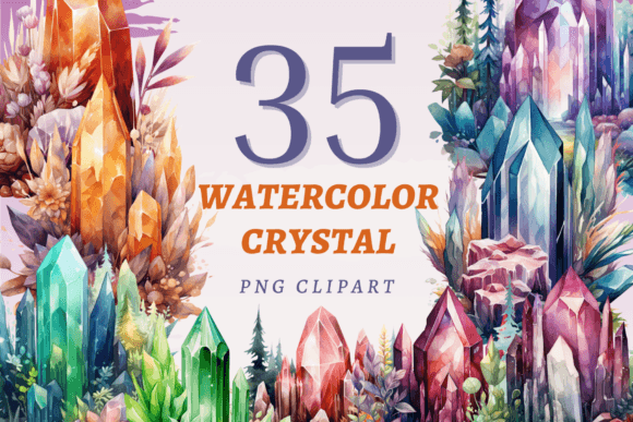 Watercolor Crystal PNG Bundle for Creative Projects