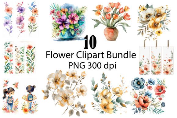 Watercolor Flower Clipart Bundle for Real Creative Work