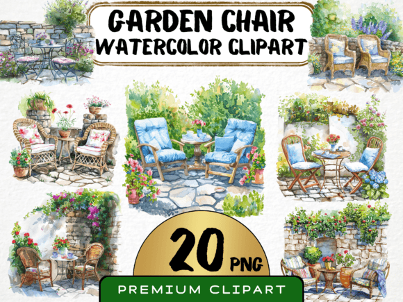 Watercolor Garden Chairs Clipart for Modern Design