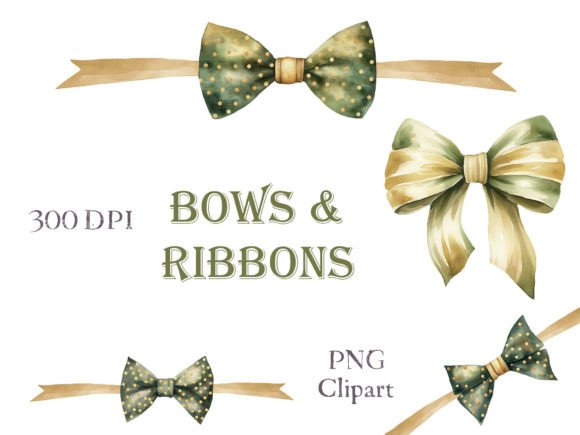 Watercolor Green Bows Ribbons Clipart: Elevate Your Brand