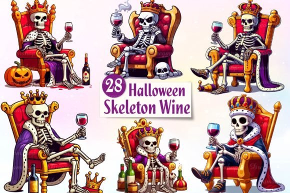 Watercolor Halloween Skeleton Wine
