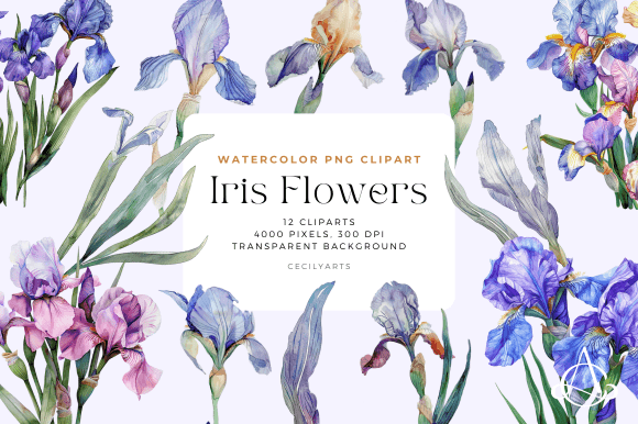 Watercolor Iris Flowers Cliparts