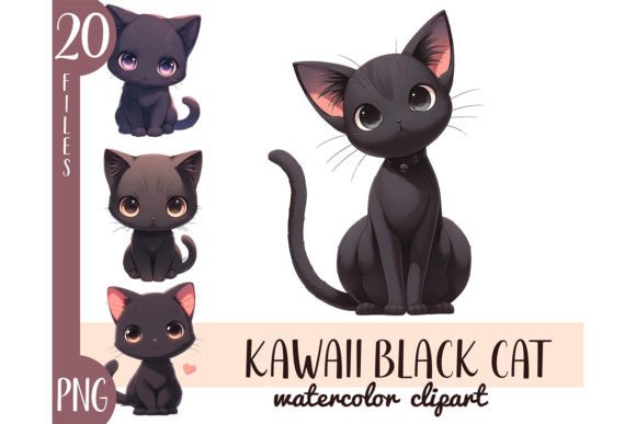 Watercolor Kawaii Black Cats Clipart: A Designer's Secret Weapon