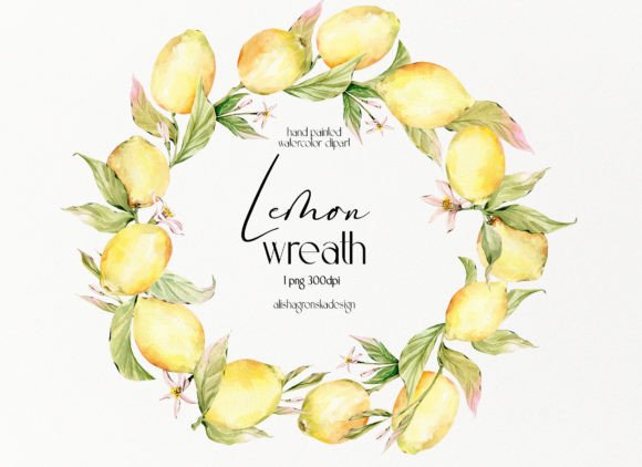 Watercolor Lemon Wreath Clipart for Fresh Branding