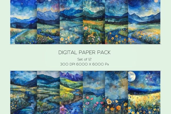 Watercolor Night Meadow Paper Set: A Font with Depth and Whisper
