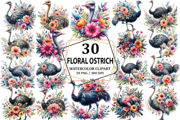 Watercolor Ostrich Floral Sublimation