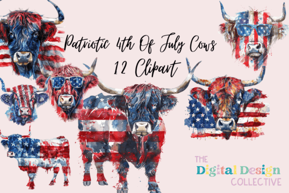 Watercolor Patriotic Cows Clipart Brings Whimsy to Branding and Design