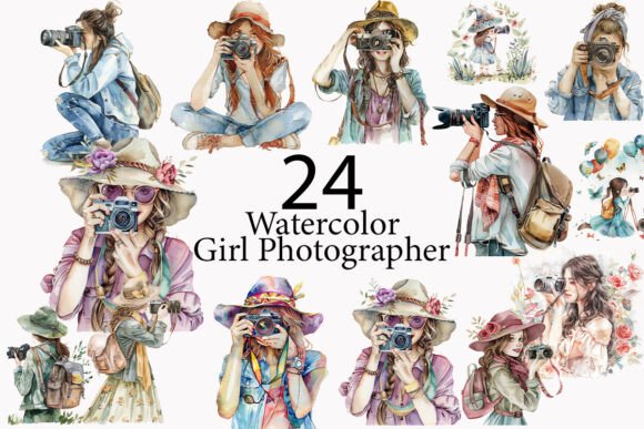 Watercolor Photographer Clipart in Modern Design