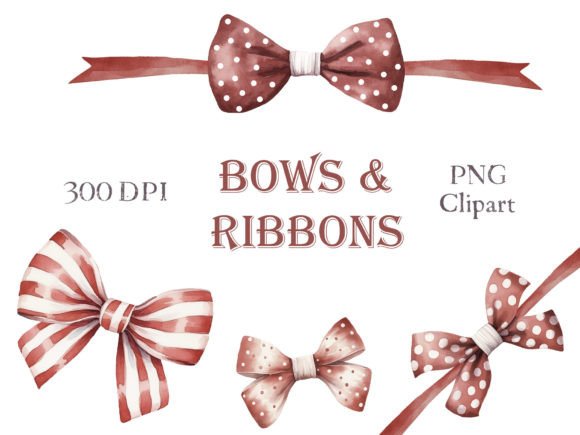 Watercolor Pink Bows Ribbons Clipart for Modern Design