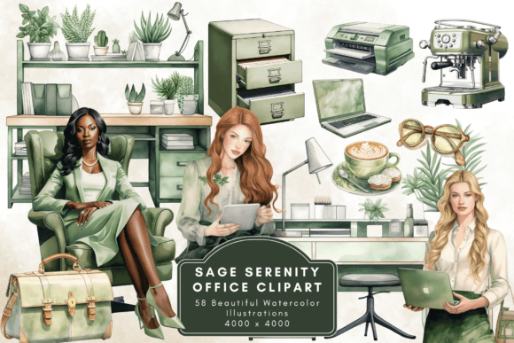 Watercolor Sage Green Office Clipart: A Designer's Asset Guide