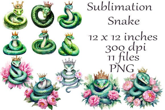 Watercolor Snakes PNG for Sublimation