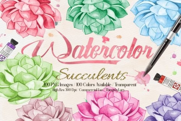Watercolor Succulent Clip Arts PNG