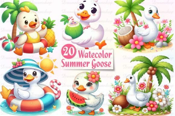 Watercolor Summer Goose Clipart for Creative Branding