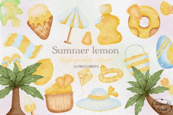 Watercolor Summer Lemon Clipart: Design Assets for Warm Seasons