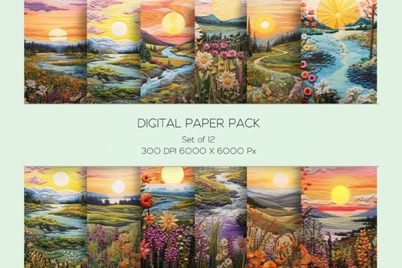 Watercolor Sunrise Meadow Paper Set for Creative Projects