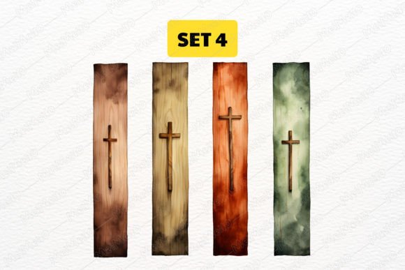 Watercolor Wood Baptism Cross Clipart in Modern Design Work