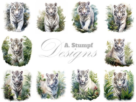White Tiger Watercolor Animal Clipart for Design Projects